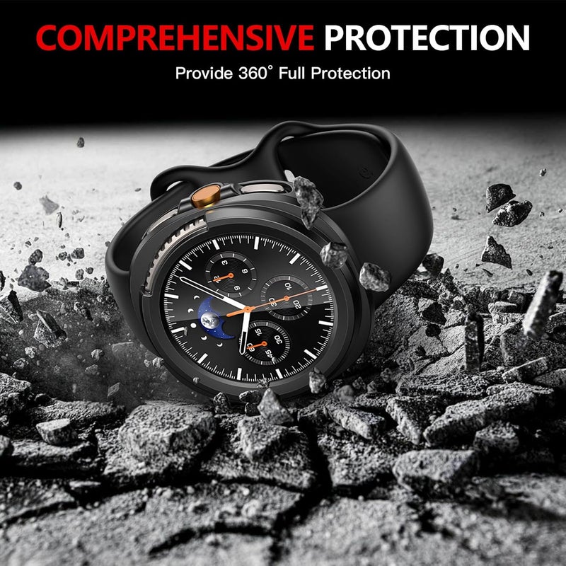 Misxi 2-Pack Hard PC Case with Tempered Glass Screen Protector for Samsung Galaxy Watch 8 Classic 46mm, Overall Protection Anti-Slip Scratch-Resistant Cover for Galaxy Watch8 Classic, Black - Image 5